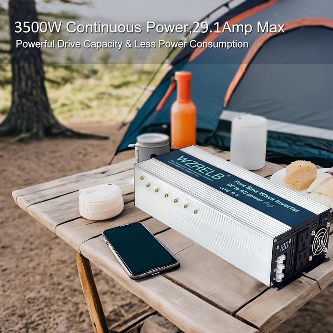 WZRELB 3500W Pure Sine Wave Inverter, Car Power Inverter 24V DC to 110V 120V AC - Image 3