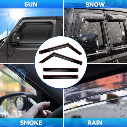 4pcs Front+Rear Smoke Tint Sun/Rain Guard Outside Mount Tape-On Vent Window - Image 3
