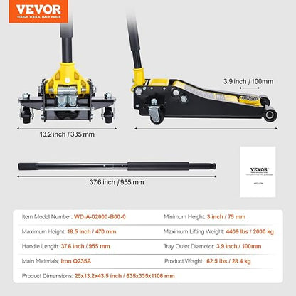 VEVOR Low Profile Floor Jack 2 Ton, Heavy Duty Iron Hydraulic Racing Floor Jack - Image 7