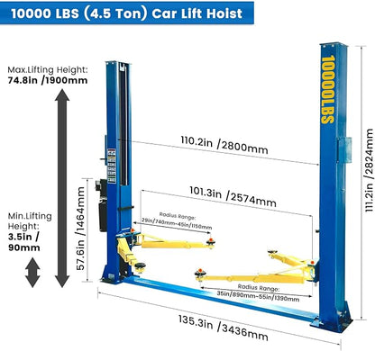 110V Two Post Car Lift 10, 000 LBS Heavy Duty Floor Plate 2 Posts Auto Hoist - Image 2