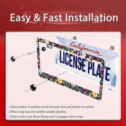 2Pcs Colorful Floral Flowers License Plate Frame Personalise Cute License Plate - Image 5