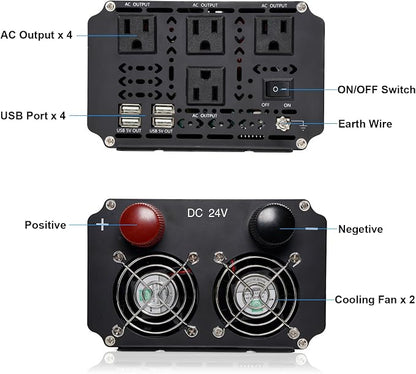 3000W Power Inverter 24V to 110V/120V DC to AC - Image 3