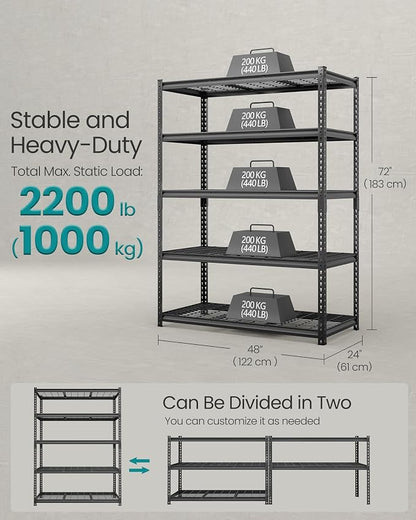 SONGMICS 5-Tier Storage Shelves, Heavy-Duty Garage Shelving, Adjustable - Image 3