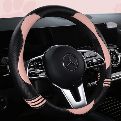 Car Steering Wheel Covers for Women Padded Carbon Fiber PU Leather Cute Auto - Image 2