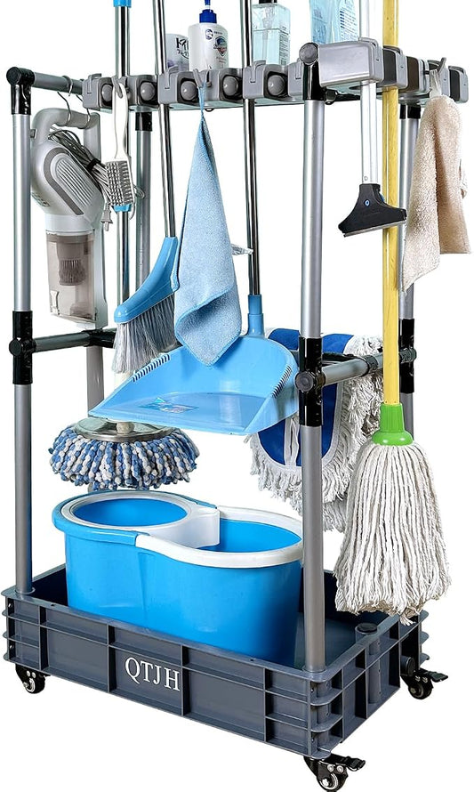 Floor-Standing Multi-Functional Cleaning Tool Organizer storage broom mop and by QTJH