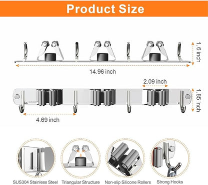 2 Pack Mop and Broom Holder Wall Mount, Non-slip Broom Hanger, Heavy Duty Mop - Image 7