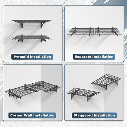 2 Pack Heavy Duty Garage Wall Shelving Set, Wall Mounted Garage Shelves 500lbs - Image 6