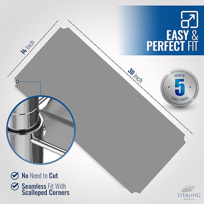 Shelf Liners for Wire Shelf System: Set of 5 in Graphite: 14 x 30 inch: Plastic - Image 2