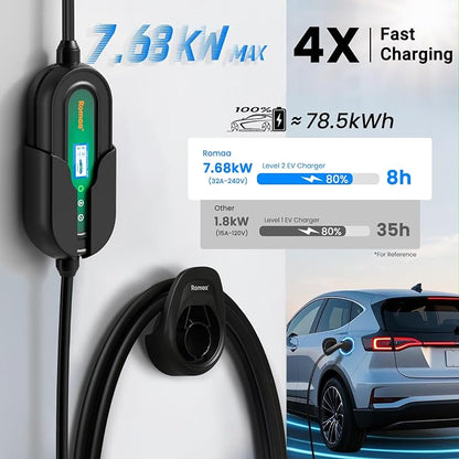 Level 2 EV Charger w/App Control: 32A 240V 7.68kW Fast Charging, NEMA 14-50 - Image 2