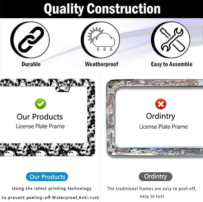 Skull License Plate Frame Black and White Skull License Plate Holder Cool Auto - Image 5