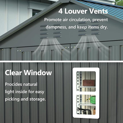 6x6 ft Metal Storage Shed Outdoor, Metal Steel Utility Tool Shed Storage House - Image 4