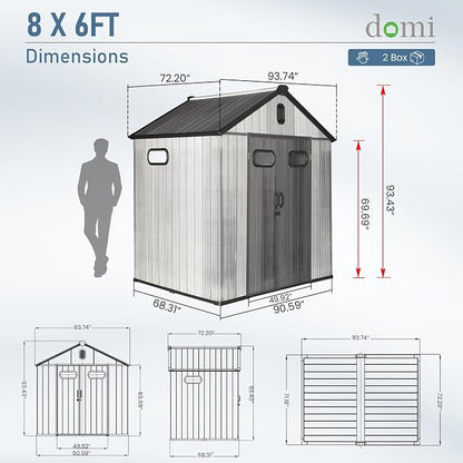 Domi 8x6 FT Outdoor Resin Storage Shed, All-Weather Double-Wall Storage Building - Image 3