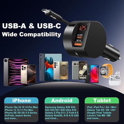 Retractable Car Charger USB C, OKRAY 78W 3-Port 12v Cigarette Lighter Adapter - Image 7