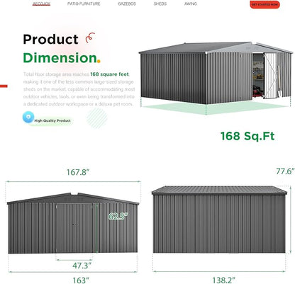 AECOJOY Shed 14' x 12' Storage Shed, Outdoor Metal Storage Sheds & Outdoor - Image 5