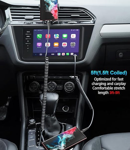 Coiled USB C to C Cable for Car 5FT, USB Type C Charger Cable 100W Short USBC - Image 4