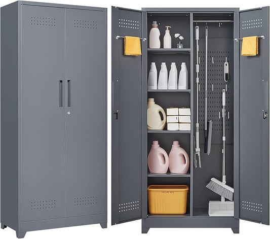 GREATMEET 72.8" Broom Storage Cabinet，Metal Storage Cabinets by GREATMEET