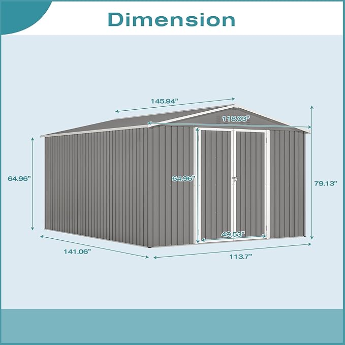 Metal Shed10x12 ft Outdoor Storage Shed, Metal Steel Utility Tool Shed Storage - Image 2