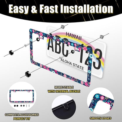 Colorful Flowers License Plate Frame Beautiful Floral Flower License Plate - Image 7