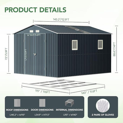 10X12X7.5 FT Outdoor Steel Storage Shed - Image 5