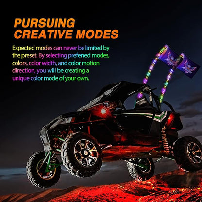 Nilight 2PCS 4FT RGB LED Whip Lights, Remote App Control w/DIY Chasing Patterns - Image 3