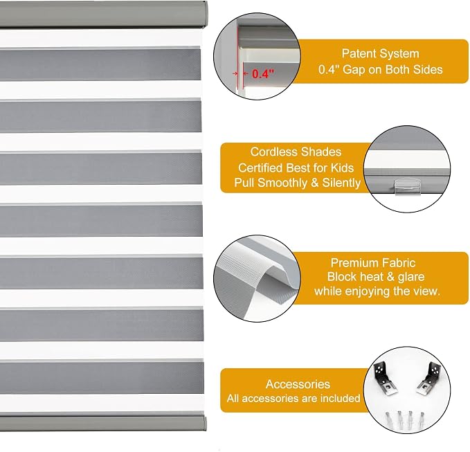 Persilux Cordless Zebra Blinds for Windows, Roller Shades for Windows Dual - Image 2
