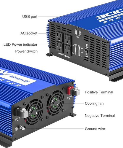 3000W Power Inverter 12V DC to 110V AC Car Battery Inverter - Image 2