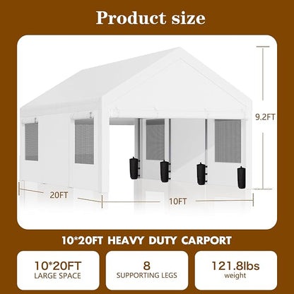 Walsunny Carport 10x20ft Heavy Duty Carport Canopy - Image 2