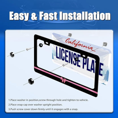 Pink License Plate Frame Cute License Plate Stainless Steel Black Funny License - Image 3