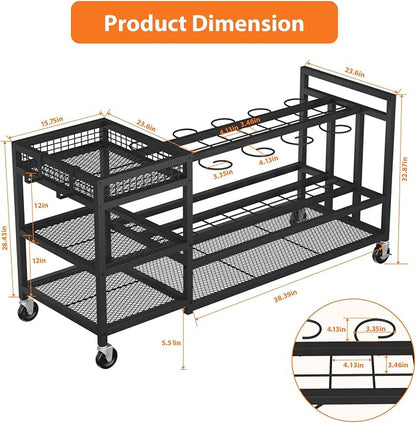 Garden Tool Organizer with Wheels-Movable Garden Tool Rack with Storage Hooks - Image 7