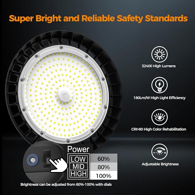 AIKVSXER LED High Bay Lights 180W UFO Shop Lights 32400LM 6000K Commercial Bay - Image 2
