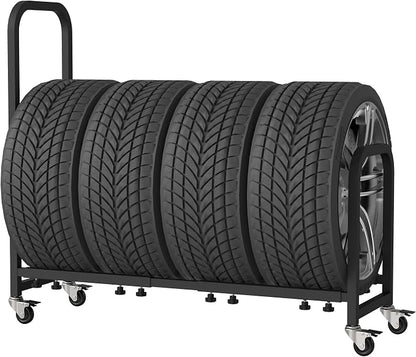 Rolling Tire Rack 43.5" x 13" x 37.4", 2 in 1 Metal Garage Tire Storage Rack by Neorexon