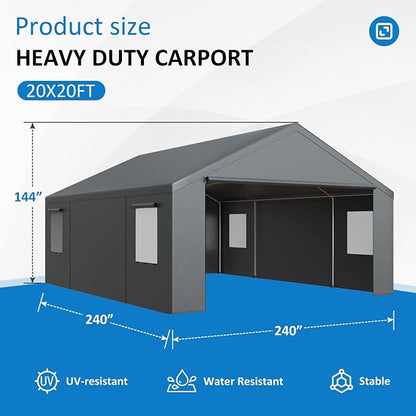 Polar Aurora Carport 20x20 FT, Heavy Duty Car Port Canopy, - Image 2