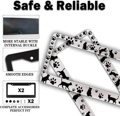 License Plate Frames Black and White License Plate Cover Kitty Cat Pawprints - Image 4