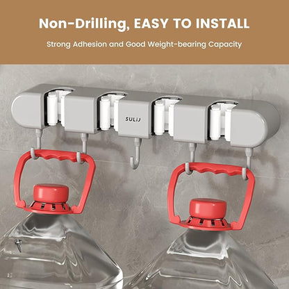 2Pcs Broom Mop Holder with Hooks Wall Mounted Broom Storage Rack No Drilling - Image 7