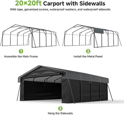 Real Relax 20x20ft Heavy Duty Metal Carport, Galvanized Steel Roof - Image 7