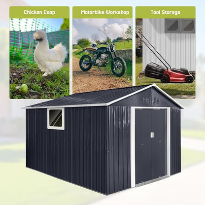 9.1' x 10.6' XL Outdoor Storage Shed, Sturdy Metal Building w/Windows & - Image 4