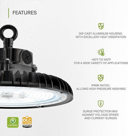 ASD LED High Bay UFO Light Fixture, Commercial Shop Lighting | Dimmable - Image 3