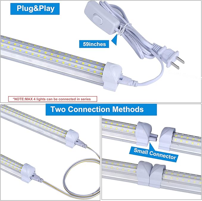 8ft LED Shop Light Fixture, 144W 18000LM 6000K, Cold White, U Shape, Hight - Image 3