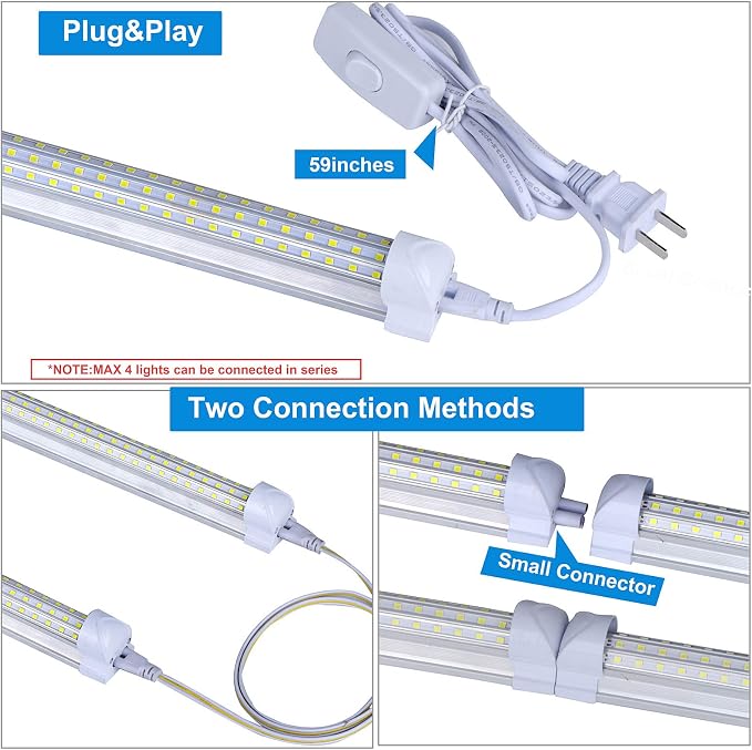 6 Pack, 8FT LED Shop Light Fixture, 144W 18500LM 5000K, Daylight White - Image 4