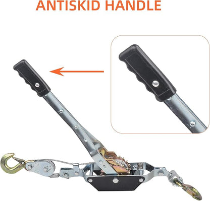 2 Ton Heavy Duty 2 Hook Steel Cable Dual Gear Power Puller Come Along Chain - Image 4