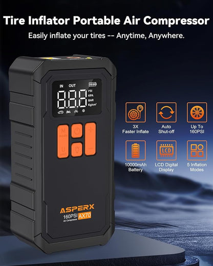 Tire Inflator Portable Air Compressor- 160PSI & 10000mAh Portable Air Pump - Image 2