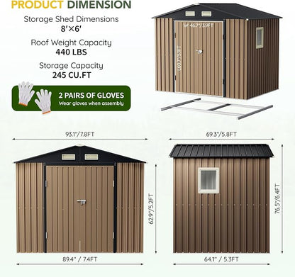 Breezz 8X6FT Outdoor Steel Storage Shed - Image 2