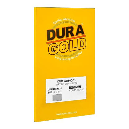 Dura-Gold Premium 500 Grit Wet or Dry Sandpaper Sheets, 5-1/2" x 9", Box of 25 - Image 3