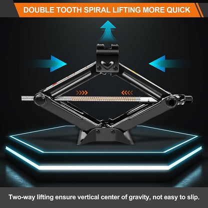 Car Jack Kit - Scissor Car Jack Max 2 Ton Capacity Portable Emergency Tire - Image 7