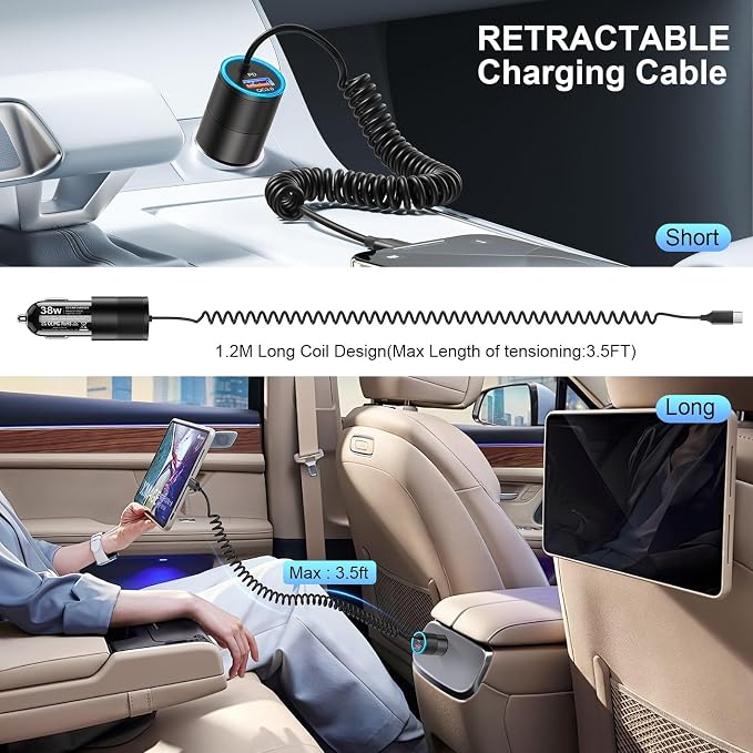 3-Pack USB C Car Charger, 38W Fast Charging Car Phone Charger+3.5FT Type C - Image 4
