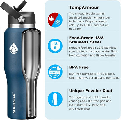 SENDESTAR 40oz Stainless Steel Water Bottle, Double Wall Vacuum Insulated Bottle - Image 2