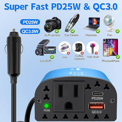 150W Car Power Inverter DC 12V to 110V AC Car Plug Outlet Adapter - Image 3