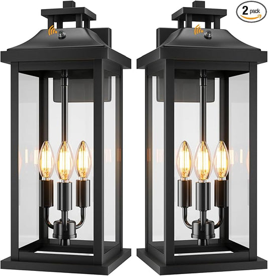 20" Large Dusk to Dawn Outdoor Lights 3-Light, 2 Pack Black Modern Exterior by VenzBlomiaVariousLightings