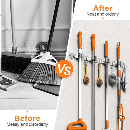 Mop and Broom Holder Wall Mount, Upgraded Broom Organizer Wall Mount, Stainless - Image 2