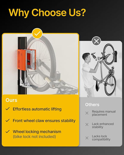 monTEK Automatic Lift EBike Rack – Fits 24-29" Tires, Heavy-Duty Vertical Wall - Image 5